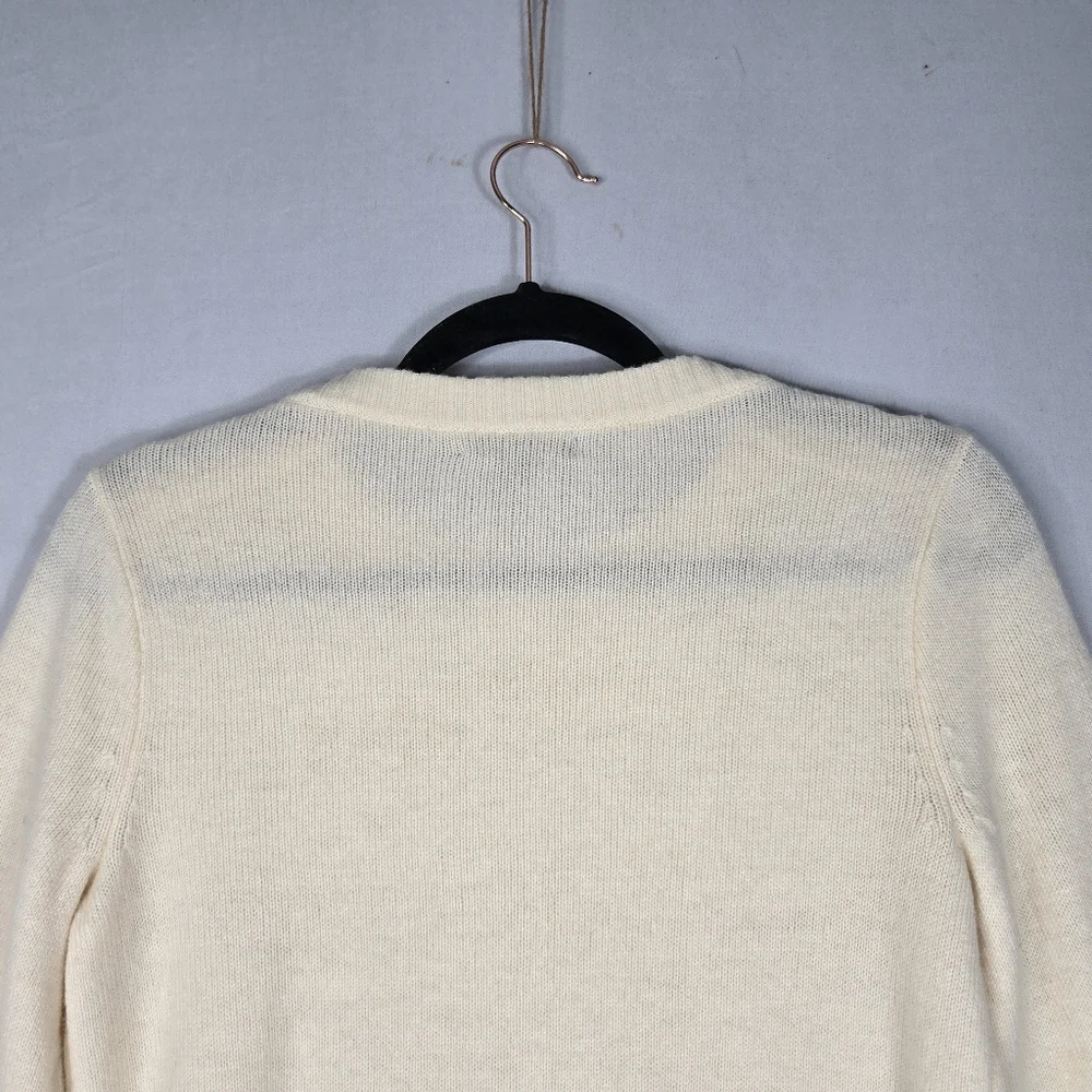 J. Crew Ivory Sweater Lambswool Blend Crew Neck Retro Rhinestone Trim Womens XS
